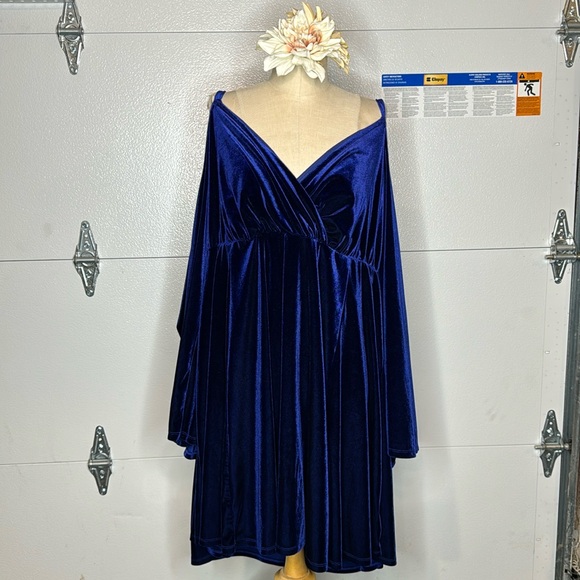 Mini Velvet Cold Shoulder Surplice Dress - Picture 1 of 6